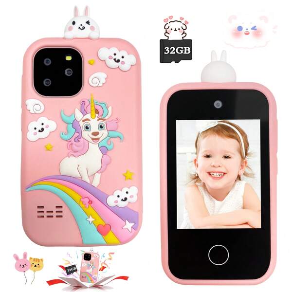 Smartphone Spielzeug für Kinder mit 2,8" HD Bildschirm, Dual-Kamera für Selfies & Videoaufnahmen, lustige Lernspiele, perfektes Geburtstagsgeschenk für Kinder (mit 32GB Karte)