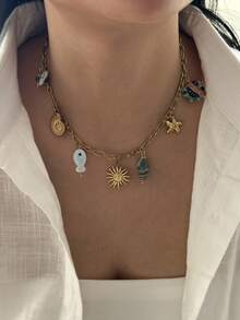 1 件时尚不锈钢珍珠心形项链，高品质定制钛钢锁骨链