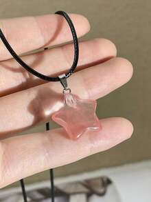 5 件天然石星形吊坠项链，酷炫甜美皮革绳颈链，独特高端时尚嘻哈项链，适合女士 - 彩色 - 查看 10