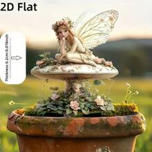 1 Stück 2D flache verzaubernde Fee und Pilzhaus Garten Deko - realistische Außendekoration, Pflanzkübel Landschaftsornament, bohemian romantischer Stil, multifunktionale Garten Kunst oder Geschenk