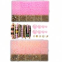 2160 peças/1080 peças de contas de acrílico de 3,5-10 mm, contas espaçadoras. Kit de confecção faça você mesmo com 15 grades, joias, enfeites e decoração. Contas decorativas. (Rosa claro, Rosa)