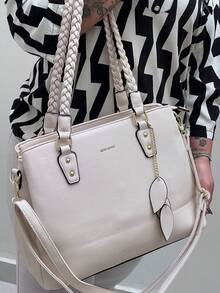 New Large Capacity Women's Handbag, Versatile Shoulder Bag, Fashion Messenger Bag With 1 Zipper 3 Dividers - 米色 - 查看 1