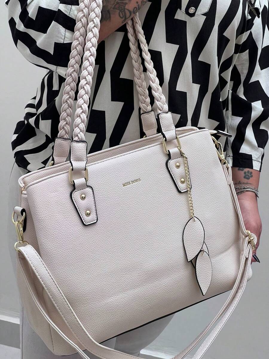 New Large Capacity Women's Handbag, Versatile Shoulder Bag, Fashion Messenger Bag With 1 Zipper 3 Dividers - 米色 - 查看 1