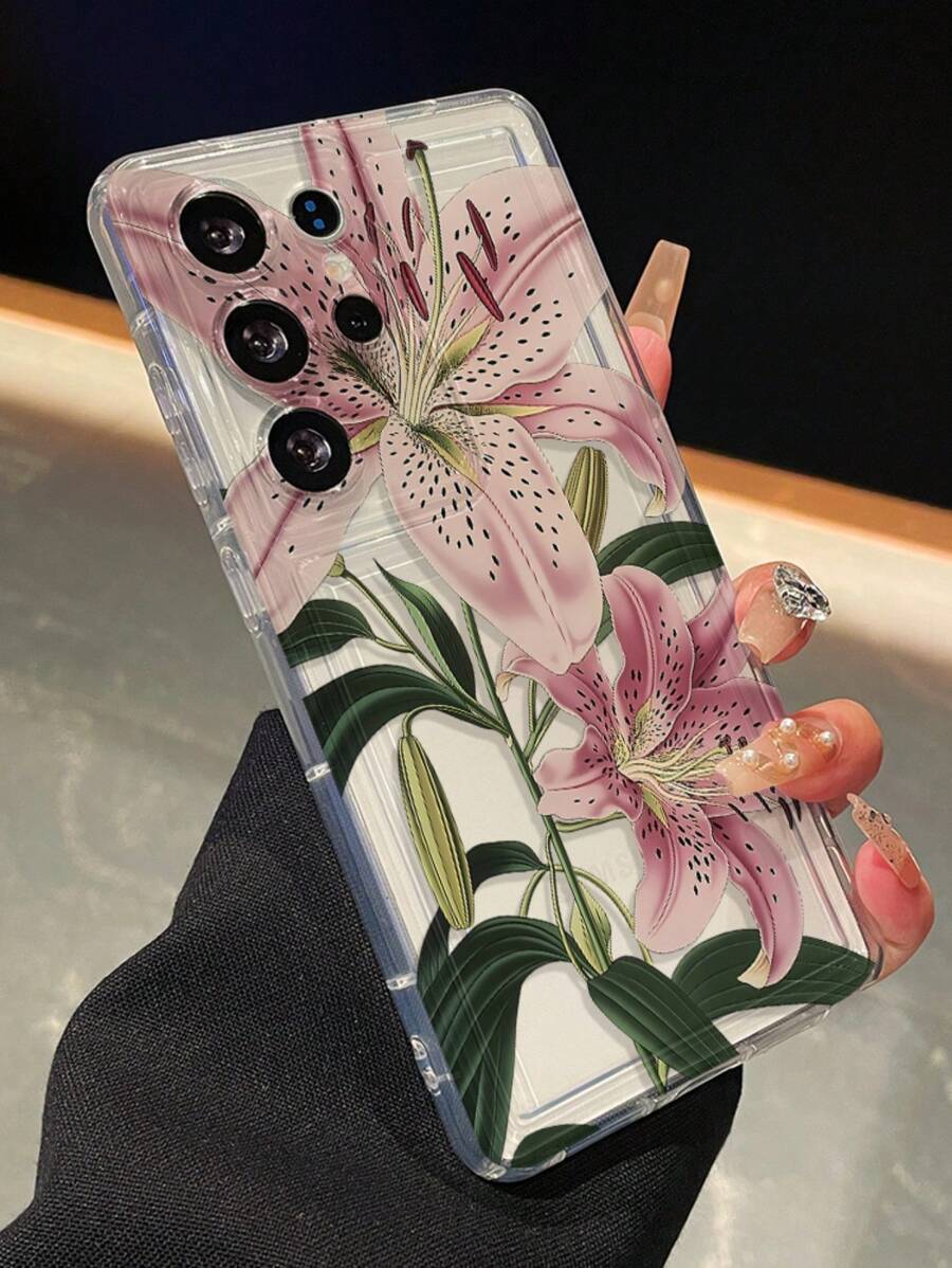 Flower 1pc Original Cartoon Illustration Phone Case For Galaxy/ 16 Pro/11/12/13/14/15, Personalized Perforated Protective Cover, Suitable Gift
