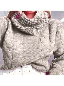 Knitted Blouse Boba Collar High Neck Blogger Braids Winter - Beige - View 1
