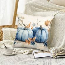 Pillowcases, Autumn Blue Pumpkin Throw Pillows, Pillowcases (16in*16in, 18in*18in, 20in*20in), 2 Pieces Set, Autumn Decorative Home Farmhouse, Thanksgiving And Halloween Sofa Pillowcases - Blue - View 5