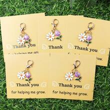 3pcs/5pcs/10pcs Simple Daisy & Purple Tulip Keychain Set, Paired With "Thank You For Helping Me Grow" Appreciation Card, Floral Keychains, Suitable For Teacher's Day, Friendship Growth Commemoration, Flower Lover Gifts, Can Be Used As Key And Bag Charms Car Accessories Cute Goth Y2k - Multicolor - View 5