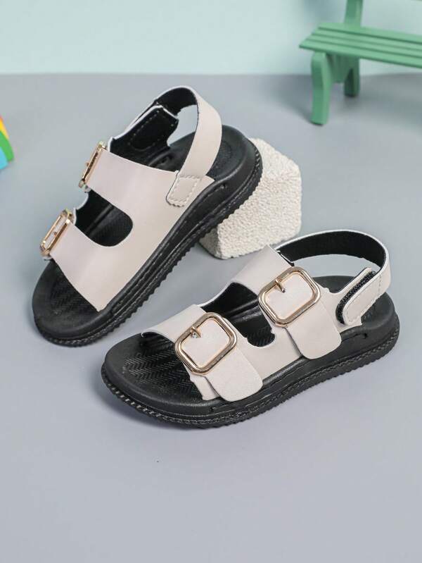 1 Pair Children Open Toe Fashion Non-Slip Hook And Loop Summer Flat Sandals For Boys & Girls