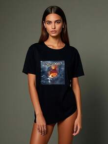 180g Pure Cotton 180g Pure Cotton S Womens Rhapsody Of Fire - The Frozen Tears Of Angels Album 2010 T Shirt 100% Cotton Graphic Printing T-Shirt Outfits - 黑色7 - 查看 1