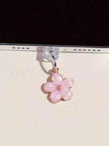 1pc Sakura/Cherry Blossom Design Charging Port Dust Plug, Exquisite Fresh Sweet Cute Fashion Alloy Pendant, Flowing Gloss Drip Oil Craft, Suitable For Spring And Summer Decoration, Phone, Tablet, Earphone, Kindle Charging Port Decor Accessory, Silicone Transparent Dust Plug, Suitable As A Small Gift, Protects Charging Port From Water, Moisture And Dirt, Compatible With IPhone Lightning/Type-C, Firmly Holds In Place - Multicolor - View 2