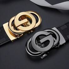 Stylish Metal Buckle Belt For Men And Women - Fashionable Daily Decoration Jeans Belt With Fully Automatic Letter Buckle - Perfect Accessory For Business And Casual Occasions - 黑色 - 查看 4