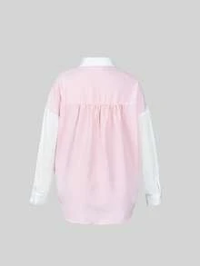 女士休闲百搭二合一系带衬衫 - 粉色 - 查看 4