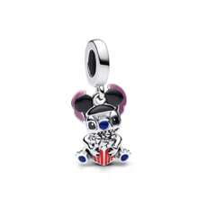 Talisman de plata de ley 925 chapado en oro rosa con diseño fijo de flor de ciruelo y animal de dibujos animados, adecuado para pulseras DIY, regalo de moda y elegante para el cumpleaños de la mujer