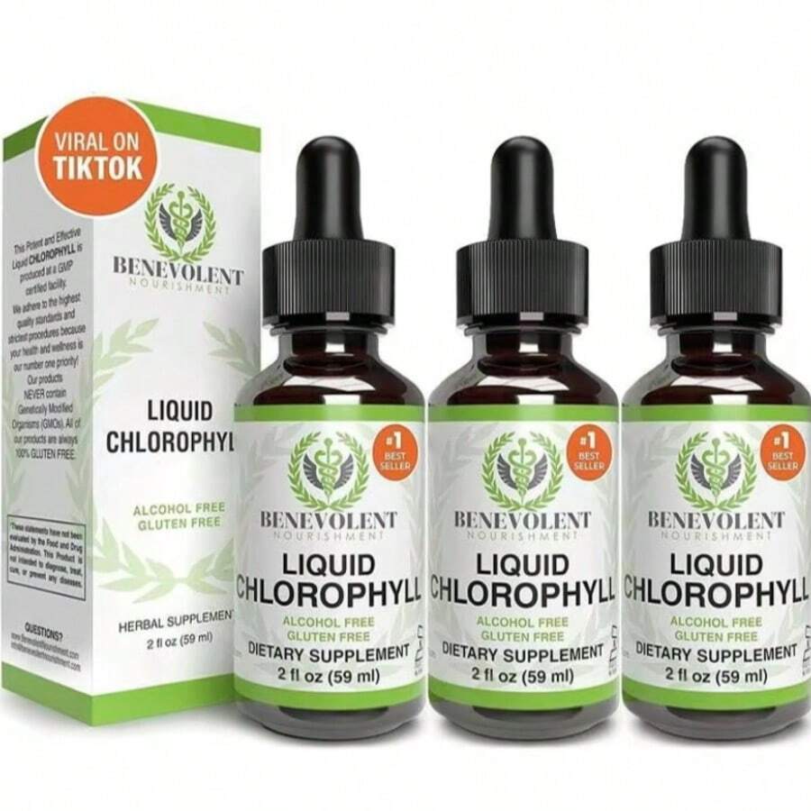 Liquid Chlorophyll Drops (4 Month Supply) Healthcare Supplement - Natural Deodorant And Detox - Gut Support Healthcare Liver - 3 PCS - View 1