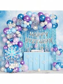 134pcs/Set Frozen Balloon Garland Arch Kit, Includes 1*2m Tassel Curtain, Snowflake Decor, Pearl Accents, Metal Balloons In Blue, Purple, White And Colorful Paper Balloons, Suitable For Fairy Tale Birthday, Snow Queen Or Princess Theme Party Decor - Khaki - View 1