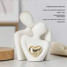 2pcs/1pc 3.35"X2.56" Heart-Shaped Golden Plated Abstract Artistic Ceramic Figurine, Embracing Couple Decoration For Wine Cabinet, Entrance Or Valentine's Day Festival Decoration, Home Decor