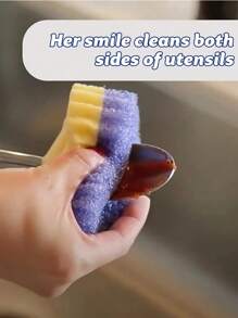 Heart & Smiling Face Multi-Functional Double Layer Temperature Sensitive Scrubbing Sponges. Cute & Powerful Decontamination, Double-Sided Kitchen Sponge - Temperature Sensitive, Non-Scratch Cleaning Pad, Suitable For Dishes Etc. - Multi-Surface Sponge Holder, Fit For Modern Kitchen Sink, For Dish Cleaning(Random Color)