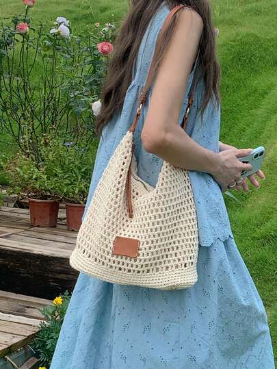 女士编织镂空托特包，2025新款夏季沙滩旅行度假沙滩单肩手提包