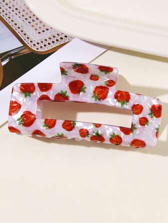 1pc Women's Cute Colorful Strawberry Shaped Square Hair Claw Clip, Elegant Ponytail Holder Hair Accessory, Suitable For Everyday Hairstyle Decoration