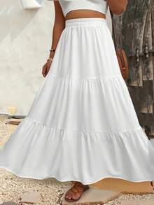 女式白色高腰 A 字裙，修身百搭，春夏 - 白色 - 查看 2