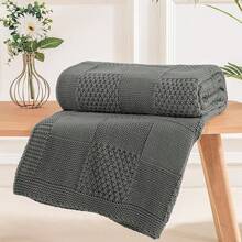 Knit Throw Blanket,Classical Checkered Blanket For Couch,Cozy Warm Knitted Throw Blanket For Bed Sofa Living Room, Decorative Stretched Throw, Lightweigh,50"X 60"Oatmeal - Grey - 查看 1