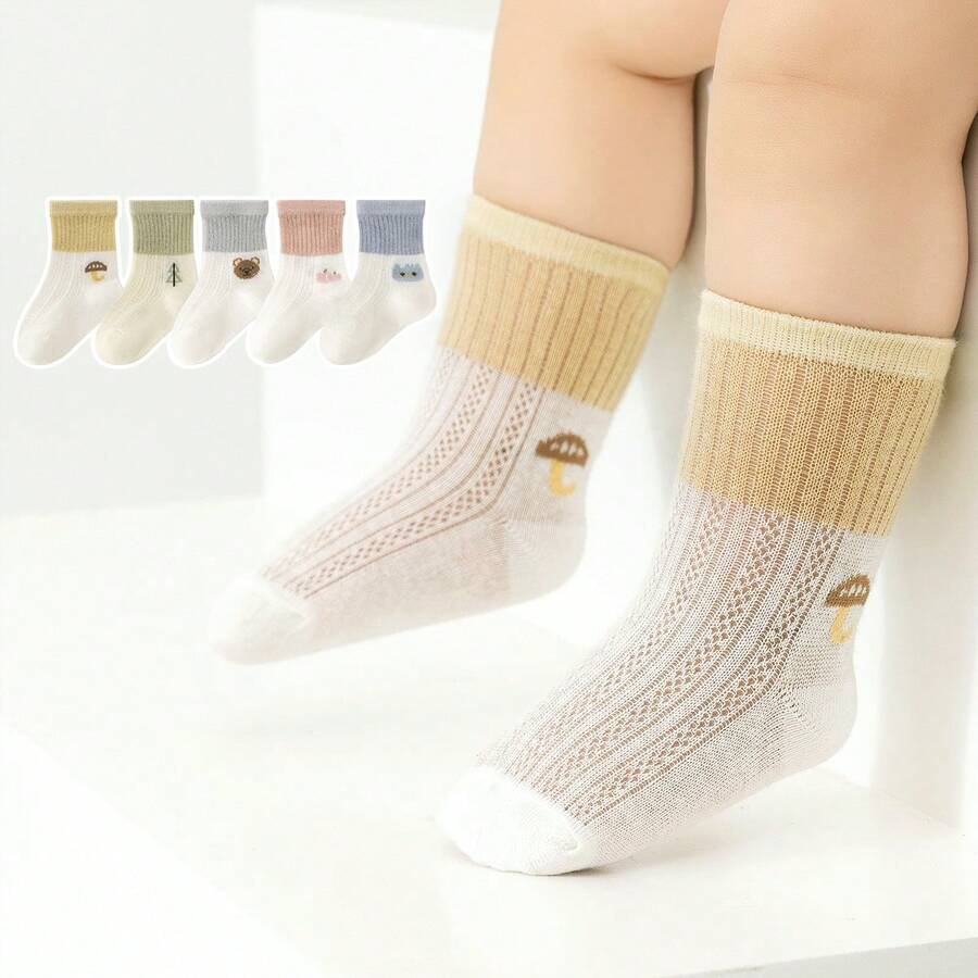 5双夏季网眼透气宽松薄款中筒袜，适合婴儿和新生儿，无束缚