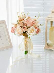 1 Bundle Of Wedding Champagne Color Artificial Hand Bouquet Artificial Rose Wedding Bouquet For The Bride