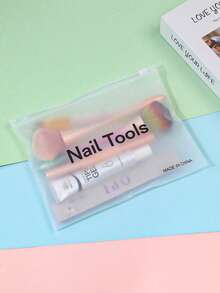 5件装便携式塑料拉链袋美甲工具美甲配件化妆包空透明收纳包 - 無色 - 查看 10