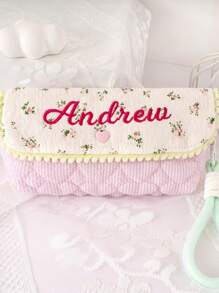 Personalized Quilted Pencil Case, Cute Quilted Aesthetic Stationery Pouch, Colorful Floral Pen Holder, Soft Bag Gift For Girls
