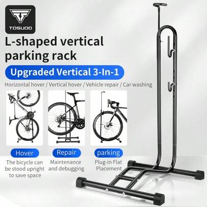  TOSUOD 3in 1 (Parking, Repairing, Standing) Vertical Bicycle Maintenance Rack - L-Shaped Bike Stand, Floor Parking Rack (For Vertical And Horizontal Suspension), Indoor Garage Storage Stable Wheel Rack Maintenance Rack Mountain Frame