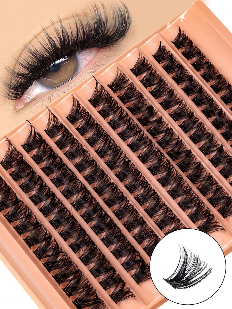 MEM 120/140Pcs Faux Mink D Curled Cluster Lashes, Natural Thick Reusable Lightweight DIY Lash Extensions For Beginners, Daily Travel Wedding Date Party Festival, Christmas Halloween Beauty Gift