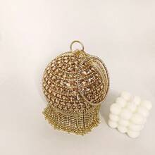 Luxury Fashion Tassel Circular Ball Bag Women's Handbag Diamond Evening Bag Wedding Party Clutch Purse Crossbody Bag - Gold - View 7