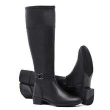 Women's Riding Boots Colors With Buckle Comfortable Casual High Shaft With Side Zipper - 黑與白 - 查看 2