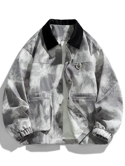 Męska swobodna luźna kurtka z klapami, modny styl na jesień i zimę