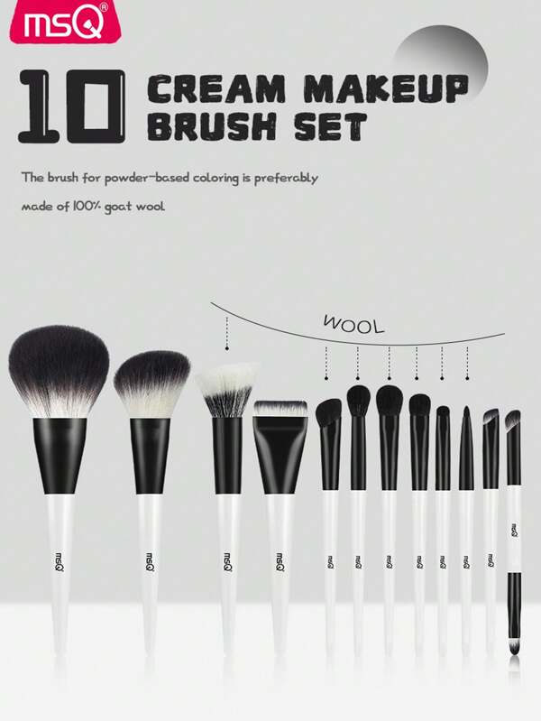 MSQ 12pcs Black & White Makeup Brush Set, Full Face Brush Kit Including Foundation, Blush, Concealer, Eyeshadow Brushes, Premium Goat Hair & Synthetic Bristles, Portable Brush Holder, Dual-Ended Design, Water-Resistant, Soft & Skin-Friendly, Ideal Gift For Friends, Family, Lovers, Holidays, Birthday, Halloween