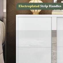 Mesita de noche moderna con cajones - Acabado UV de alto brillo de 23.6 pulgadas y asa plateada, mesa de noche para dormitorio - Blanco - Ver 4