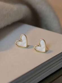 1 paire de boucles d'oreilles à tige simple de style romantique à la française en forme de cœur, convenant pour un port quotidien des femmes