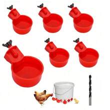 6件套专业鸡用饮水器，大尺寸家禽饮水器，适用于鸭、鸡、鹅、火鸡、兔子和其他鸟类，配有安装用打孔工具。 - 彩色 - 查看 2