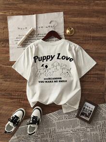 夏季新款休闲宽松英伦小狗印花短袖女式T恤上衣 - 淺花灰 - 查看 1