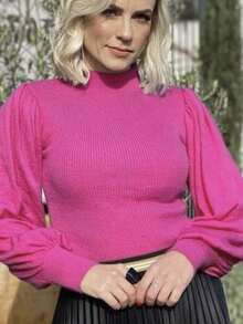 Nadia Modal Women's Blouse Puff Sleeve Plain Fashion0 - 玫紅色 - 查看 2