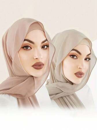 2 件/套女士纯色仿珍珠雪纺头巾和吸汗帽适合日常佩戴头带适合阿巴亚面纱服装