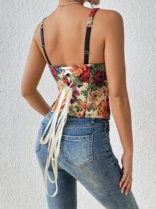 EZNV 1pc Vintage Palace Style Jacquard Slimming Camisole Top, French Romantic Jacquard Corset Vest - Multicolor - View 3