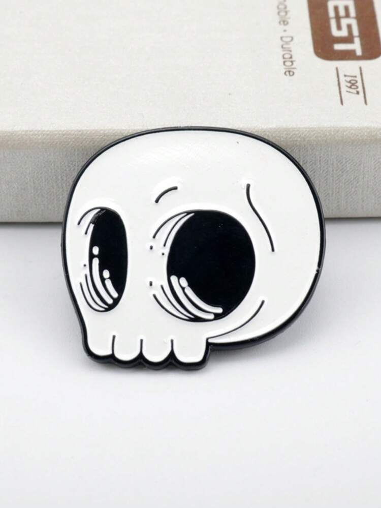 1 件畅销创意骷髅头珐琅金属胸针，万圣节配饰背包适用于学校办公室配饰衬衫夹克珠宝衣服别针有趣可爱教师礼物万圣节配饰教师节 - 黑與白 - 查看 2