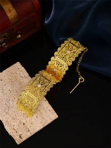 1pc Women's Gold Plated Turkish Coin Bracelet, Rhinestone Embellished, Middle Eastern Dubai Style Charm Bracelet, Wedding Jewelry Gift