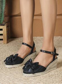 Fashionable Elegant Casual Versatile Butterfly Decor Daily Commute Bow Solid Color Casual Commute Outdoor Glamorous Party Elegant Resort Fashion Fabric Bow Buckle Women's Platform Wedge High Heel Shoes, Autumn, Beach, Wedding, Party, Indoor & Outdoor, All Season