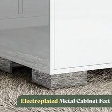 Mesita de noche moderna con cajones - Acabado UV de alto brillo de 23.6 pulgadas y asa plateada, mesa de noche para dormitorio - Blanco - Ver 5