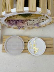 2 件套 - 大号镜面 + 小号圆形杯垫硅胶模具 DIY 简易圆形储物托盘石膏模具家居装饰摆件环氧树脂模具手工艺品制作铸造模具