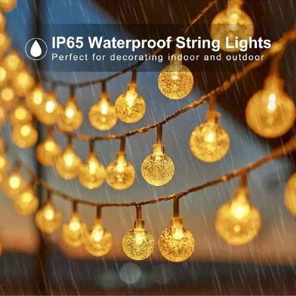 1 قطعة ضوء سلسلة كرات فقاعية تعمل بالطاقة الشمسية للخارج، 20 LED/30 LED/50 LED/100 LED، 8 أوضاع متلألئة، مناسب لديكور الحدائق والفناء والزفاف والحفلات والشرفة (أبيض دافئ، أبيض، ألوان)