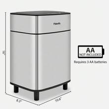 Pukomc Stainless Steel Automatic Sensor Trash Can – 10L/2.6Gal Touchless Kitchen & Bathroom Bin, Motion-Activated Lid, Odor Control, Battery-Powered (Brushed Stainless Steel)