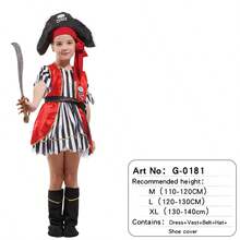 Girl Pirate Captain Cosplay Set Halloween Christmas Stage Performance Dress Children's Caribbean Pirate Dress - Red - View 11